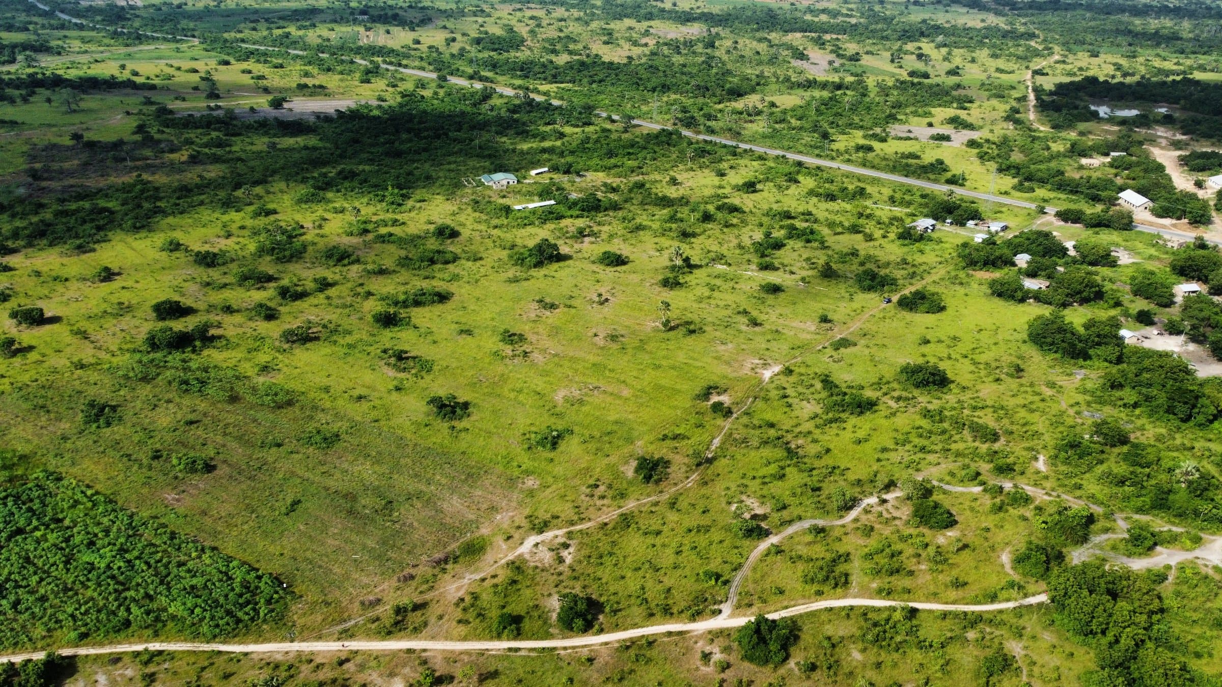 Aerial drone photo of the Ubuntu Eco Gardens land in Adaklu, Volta Region